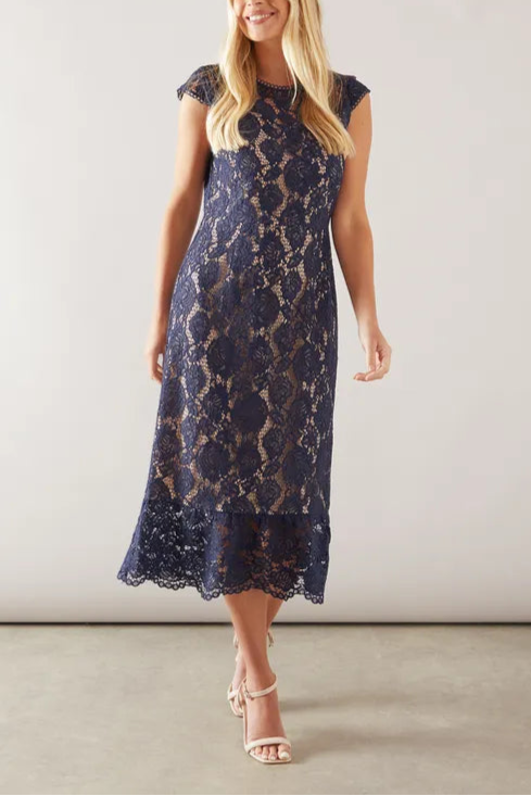 Petite Cap Sleeve Flute Hem Contrast Lace Pencil Mother Of The Bride Outfits Dress