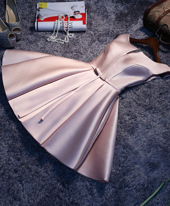 Simple Pink A Line Satin Short Prom Dress, Full of charm Homecoming Dress