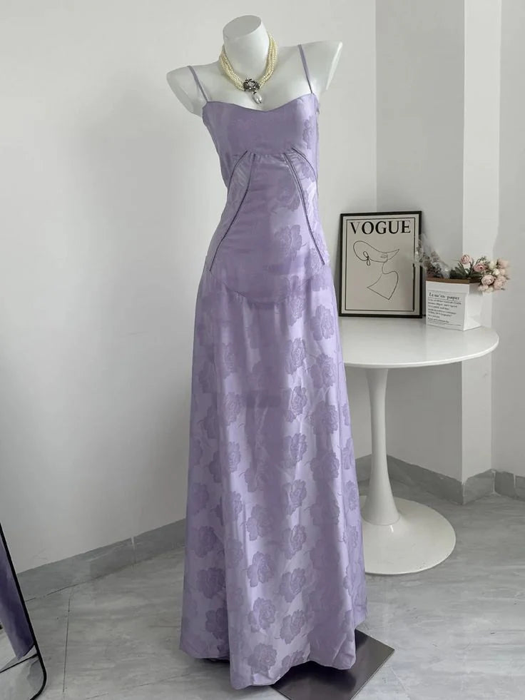 Lavender A Line Spaghetti Straps Satin Long Prom Dress Evening Dress