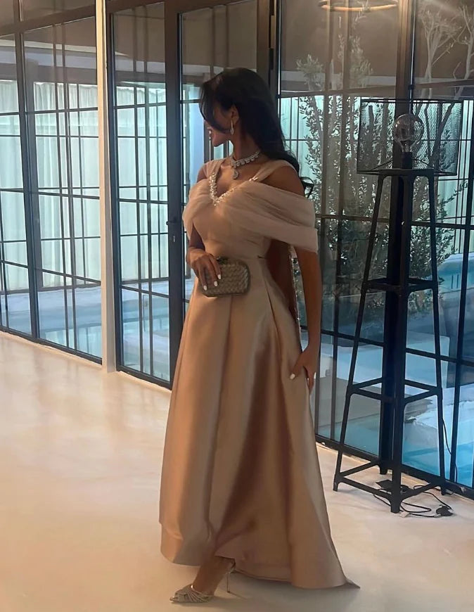 Rhinestone Satin Prom Dress A Line Off the Shoulder Evening Dress