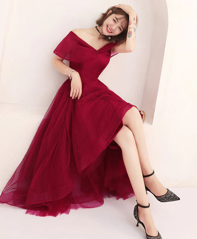 Simple Off Shoulder Tulle Prom Dress, Full of charm Evening Dress
