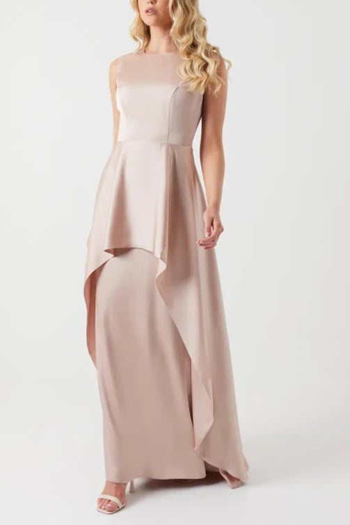 Elegant and gentle Overskirt Satin Retract Your Waist Bridesmaid Maxi Dress