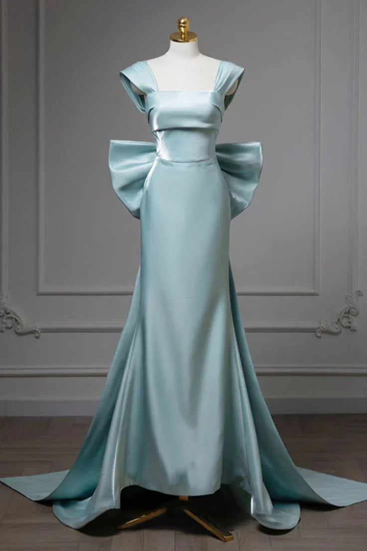 Elegant Mermaid Bow Satin Long Evening Dress Slim-fit Prom Dress