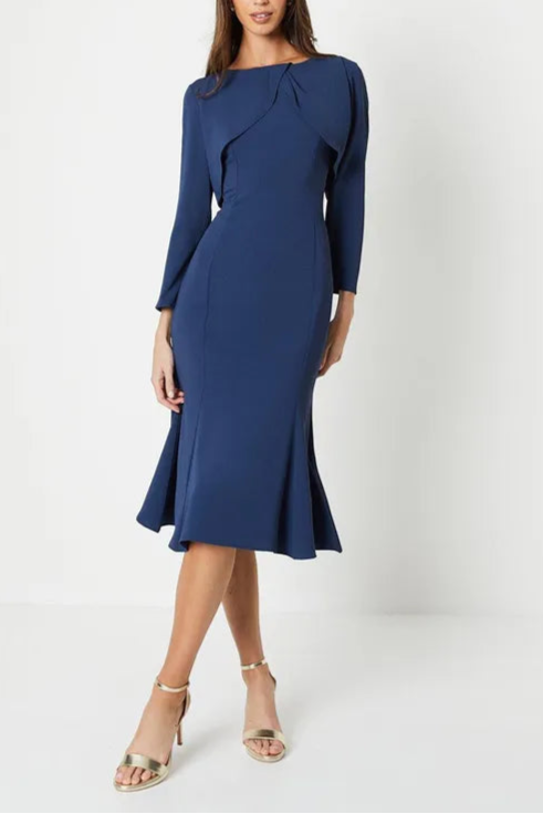 Tulip Bodice Long Sleeve Midi Mother Of The Bride Outfits Dress