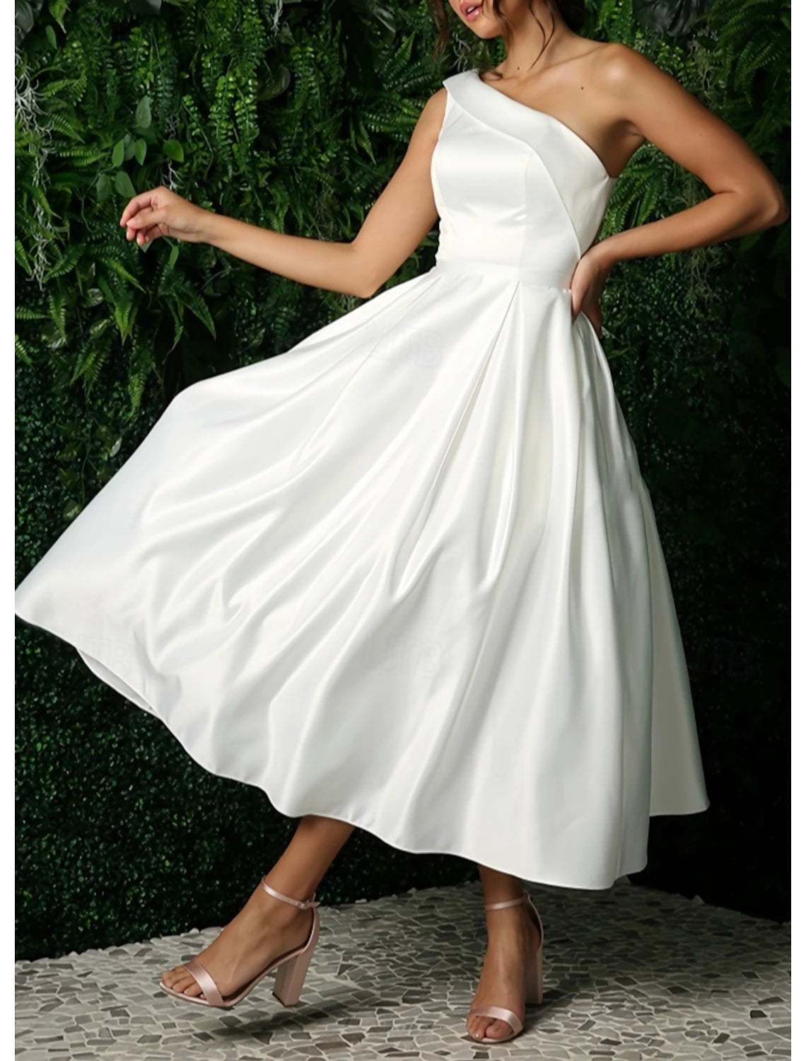 Engagement Little Graduation White Dresses Wedding Dresses A-Line Tea Length Satin Bridal Gowns