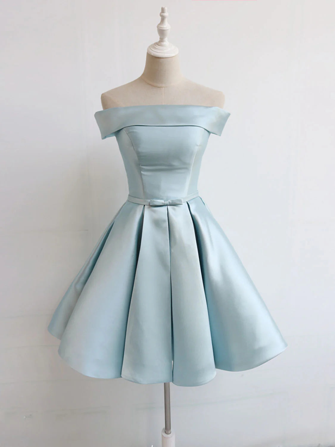 Simple A-Line Satin Blue Short Prom Dress,  Unique design Homecoming Dress