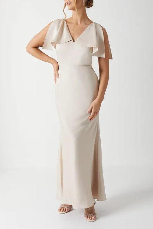 V Neck Satin Sleeveless Unique design Retract Your Waist Bridesmaids Dress