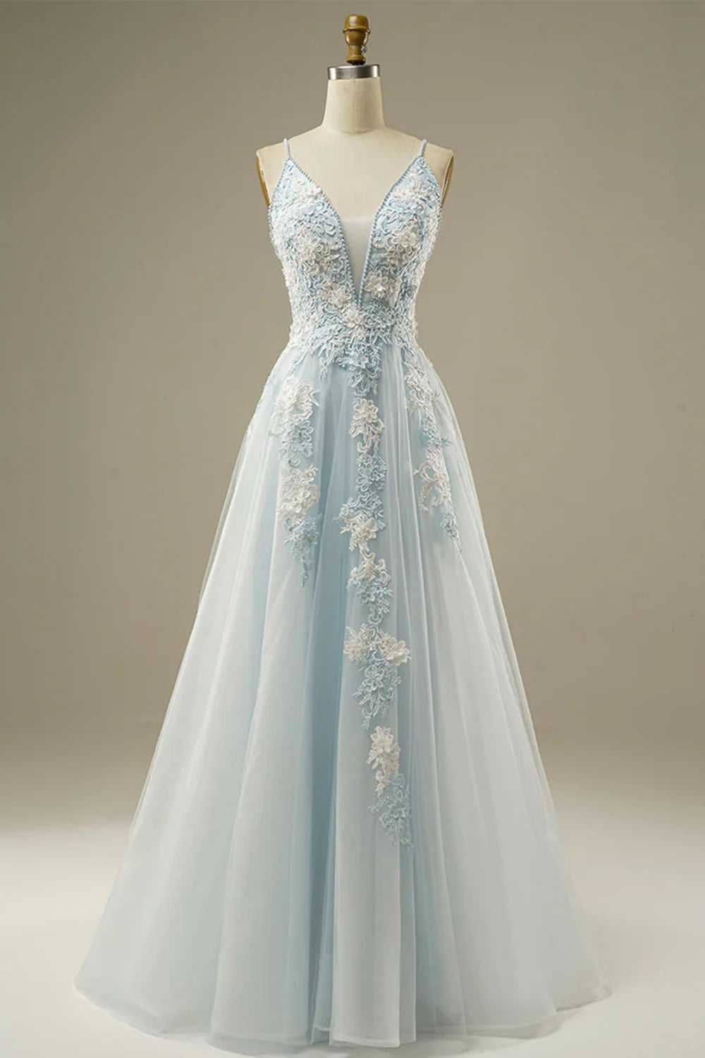 Unique design A-Line Light Blue Tulle Retract Your Waist Prom Dress