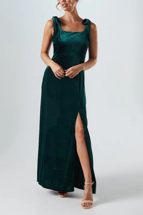 Unique design Tie Shoulder Elegant and gentle Velvet Bridesmaids Maxi Dress