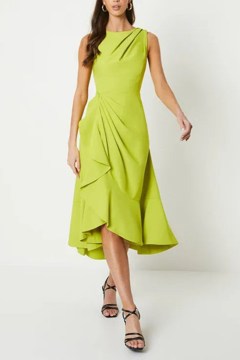 Crepe Ruffle Mother Of The Bride Outfits Dress With Low Back