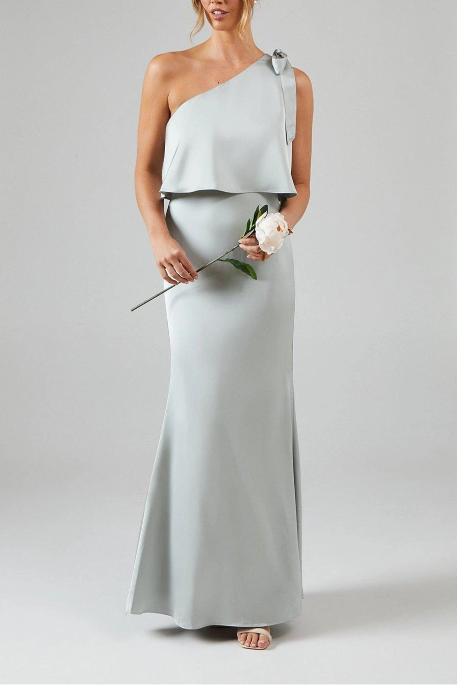 Tie One Shoulder Unique design Exquisite tailoring Satin Bridesmaid Maxi Dress