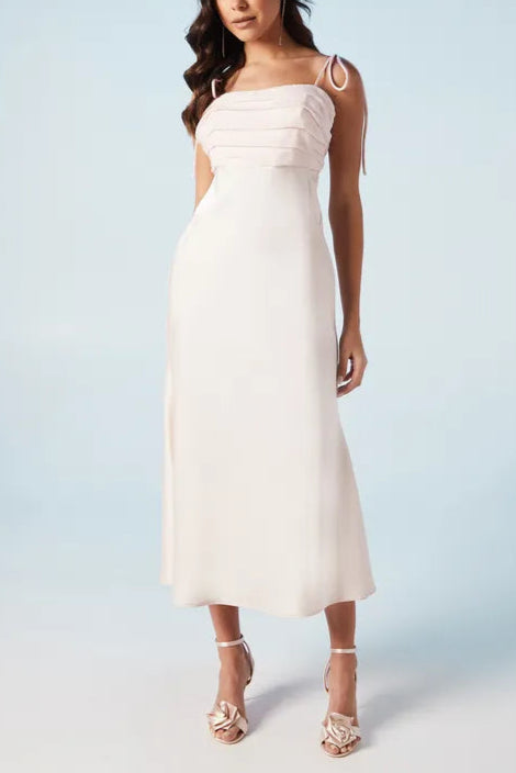 Full of charm Chiffon Mix Tie Shoulder Bridesmaids Midi Dress