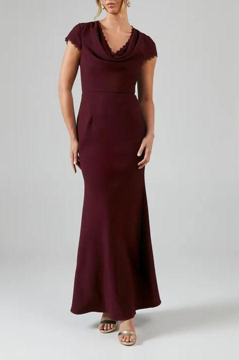 Cowl Front Lace Full of charm Trim Retract Your Waist  Maxi Bridesmaid Dress