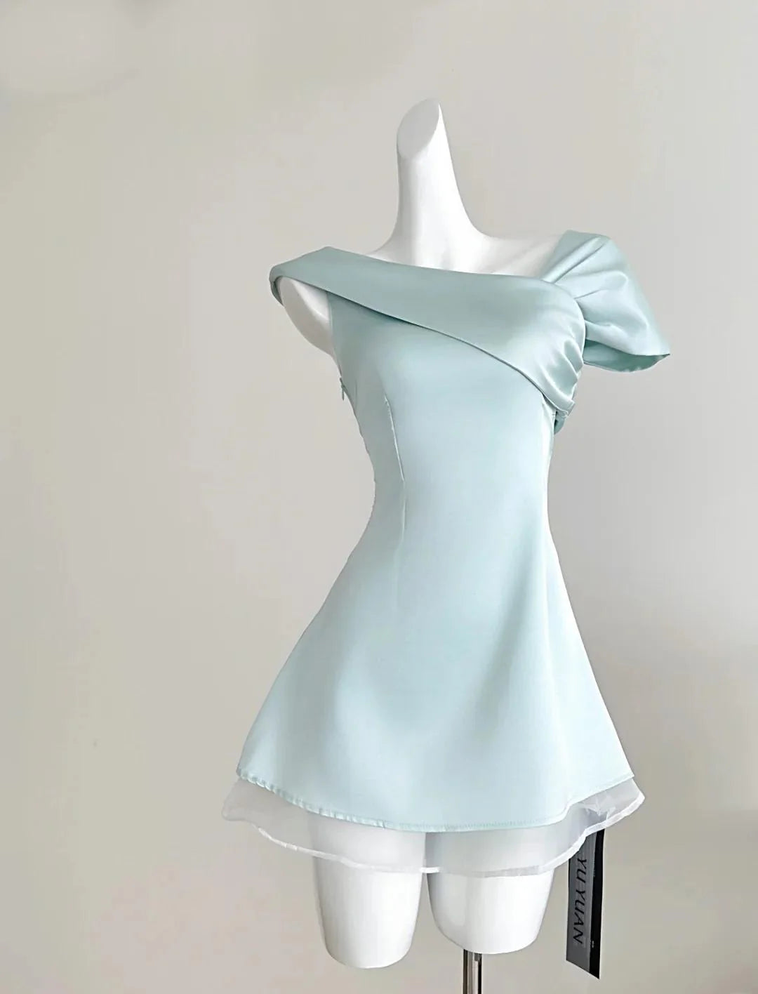Sweet Tiffany Blue Asymmetric Neck Chiffon A-Line Retract Your Waist Homecoming Dress