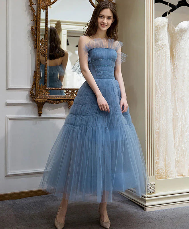 Cute Blue Tulle Short Prom Dress Retract Your Waist Homecoming Dress