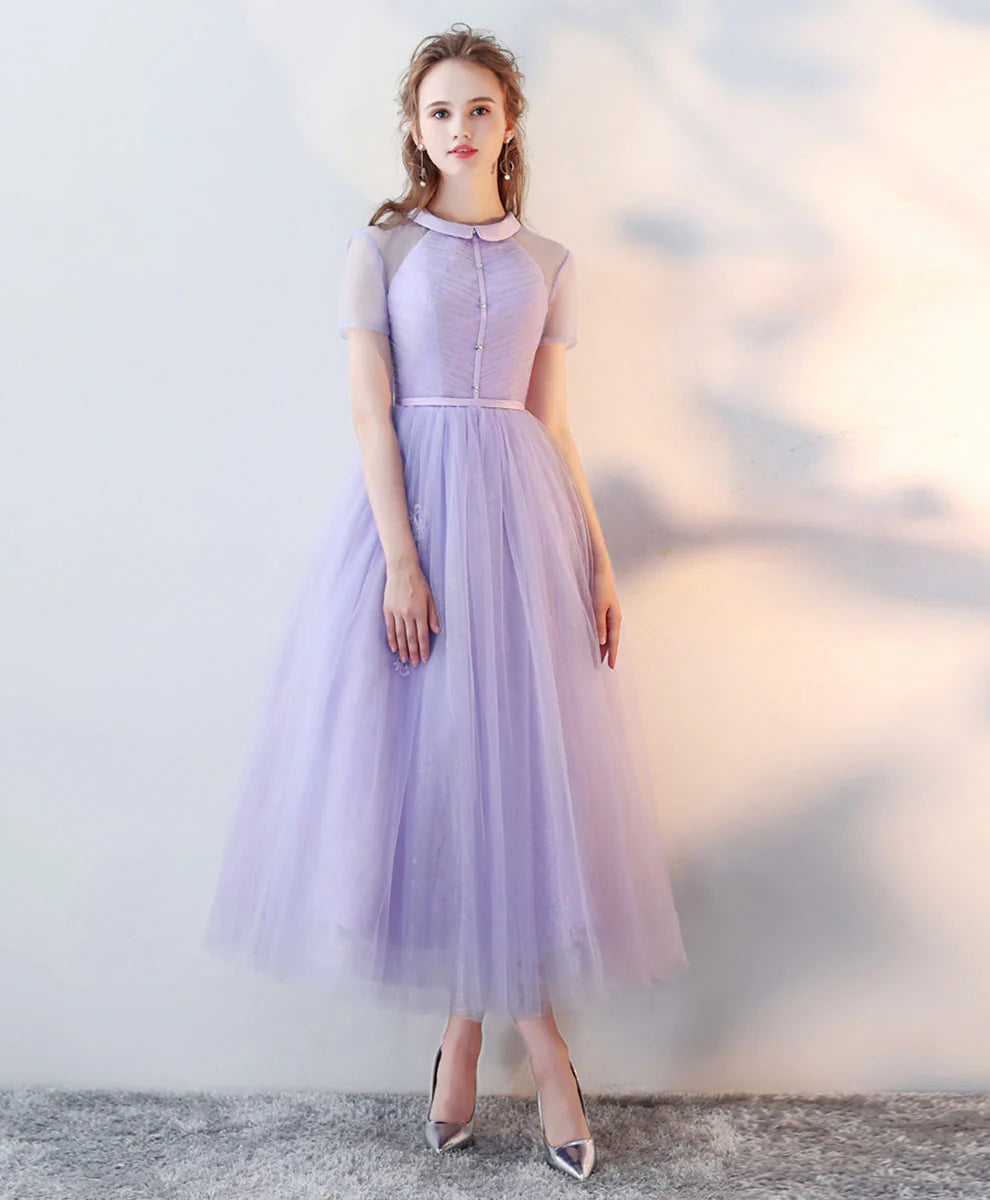 Purple High Neck Tulle Lace Prom Dress Exquisite tailoring Homecoming Dress