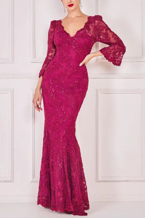 Scalloped Lace Elegant and gentle Retract Your Waist  Maxi Bridesmaids Dress