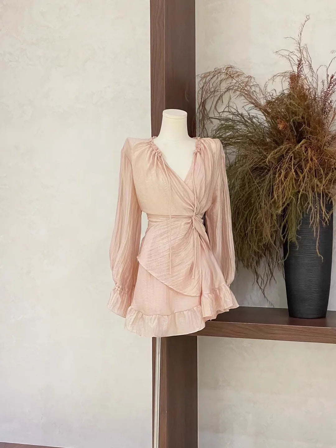 Cute 2 Pieces Ruffled Long Sleeves Pink Women's Short Homecoming Dresses