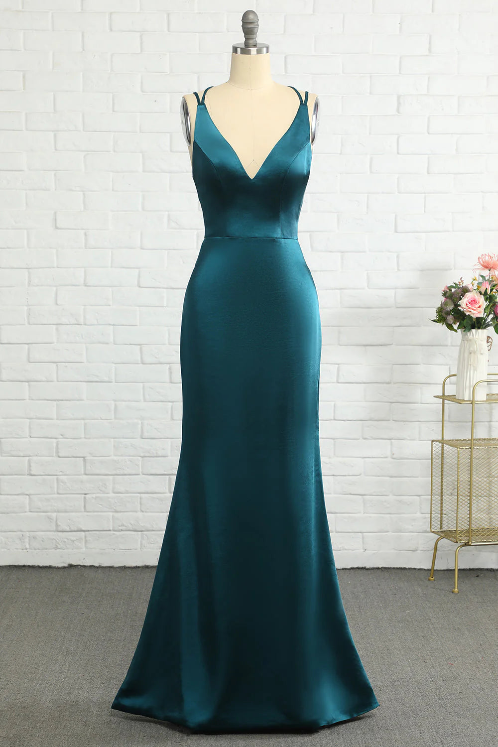 Gentle and elegant Peacock Blue Mermaid Backless Long Prom Dress