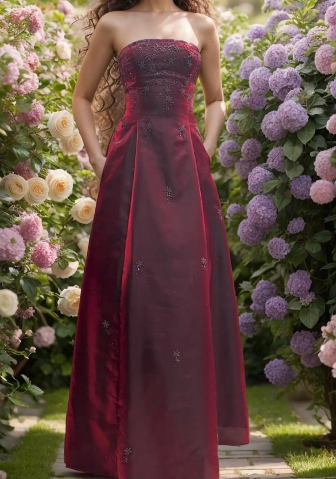 Vintage Burgundy Unique design Prom Evening Dress Y2K Ombré Beaded Gown Prom Dress
