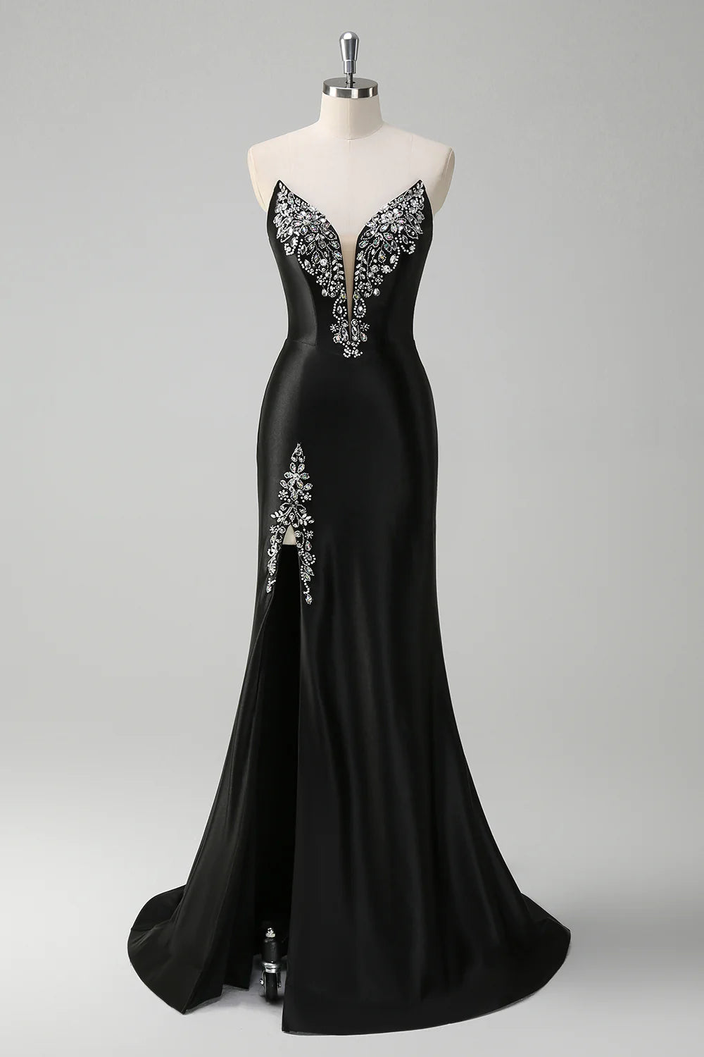 Sparkly Black Mermaid Beaded Slim-fit Long Prom Dress With Slit