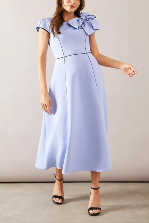 Structured Twill Satin Piped Midaxi Mother Of The Bride Outfits Dress