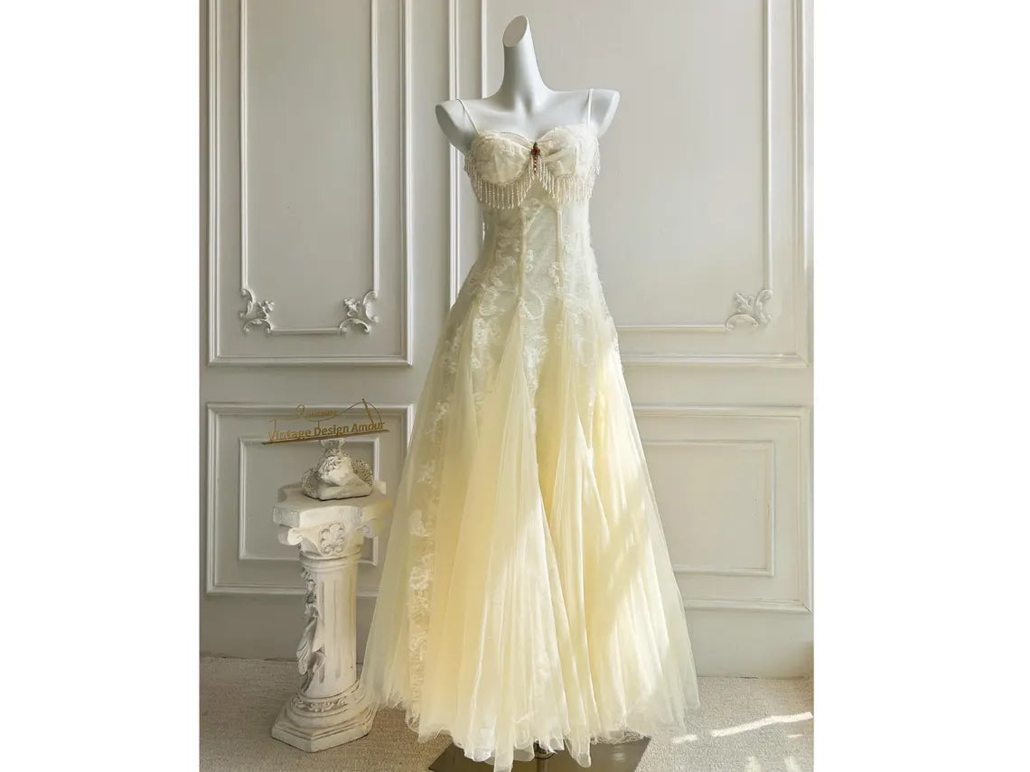 Luxury French Inspired Tulle Dress with 3D Butterfly Lace Handcrafted Elegance