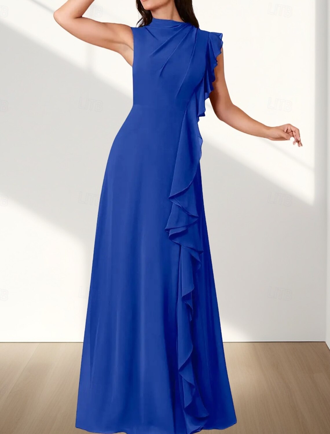 A-Line Crew Neck Bridesmaid Dress Sleeveless Elegant Floor Length Chiffon with Ruffles / Ruching
