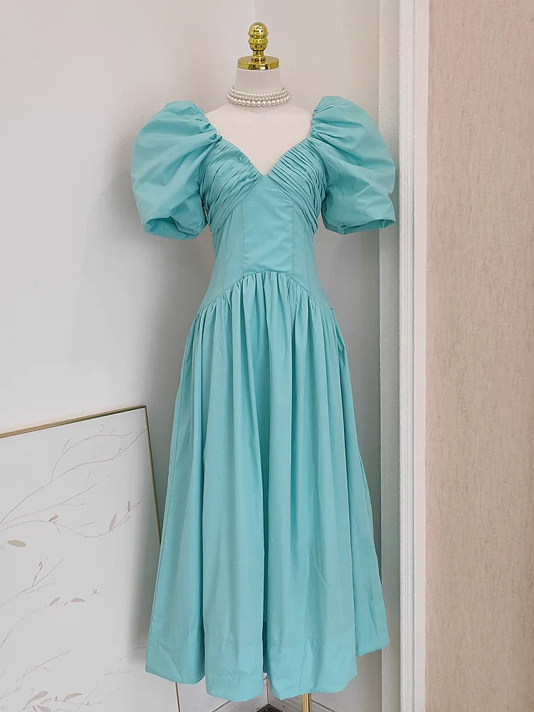 Simple A Line Blue Satin V Neckline Homecoming Dresses Birthday Outfits With Ruffles