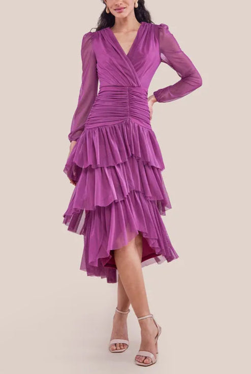 Gathered Unique design High & Low Full of charm Tiered Bridesmaids Maxi Dress