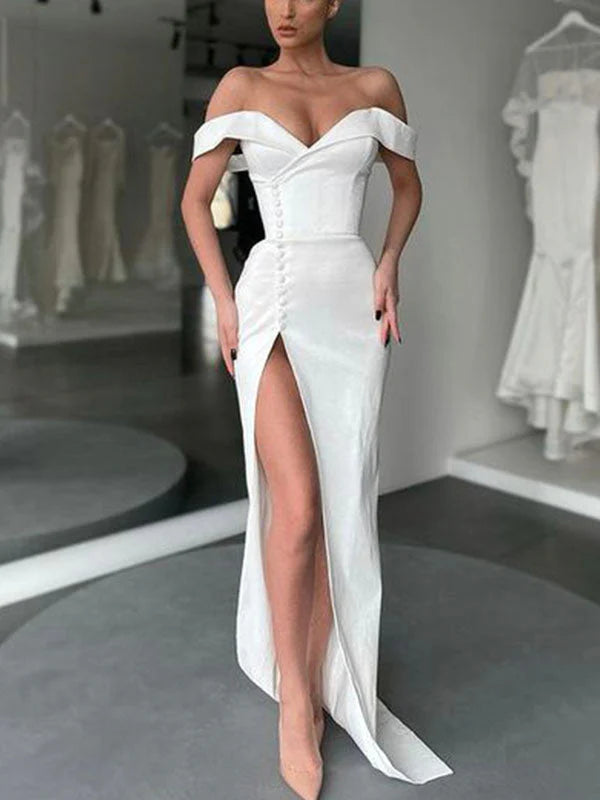 Mermaid Off-the-Shoulder Off-White Popular Long Elegant Retract Your Waist Prom Dresses