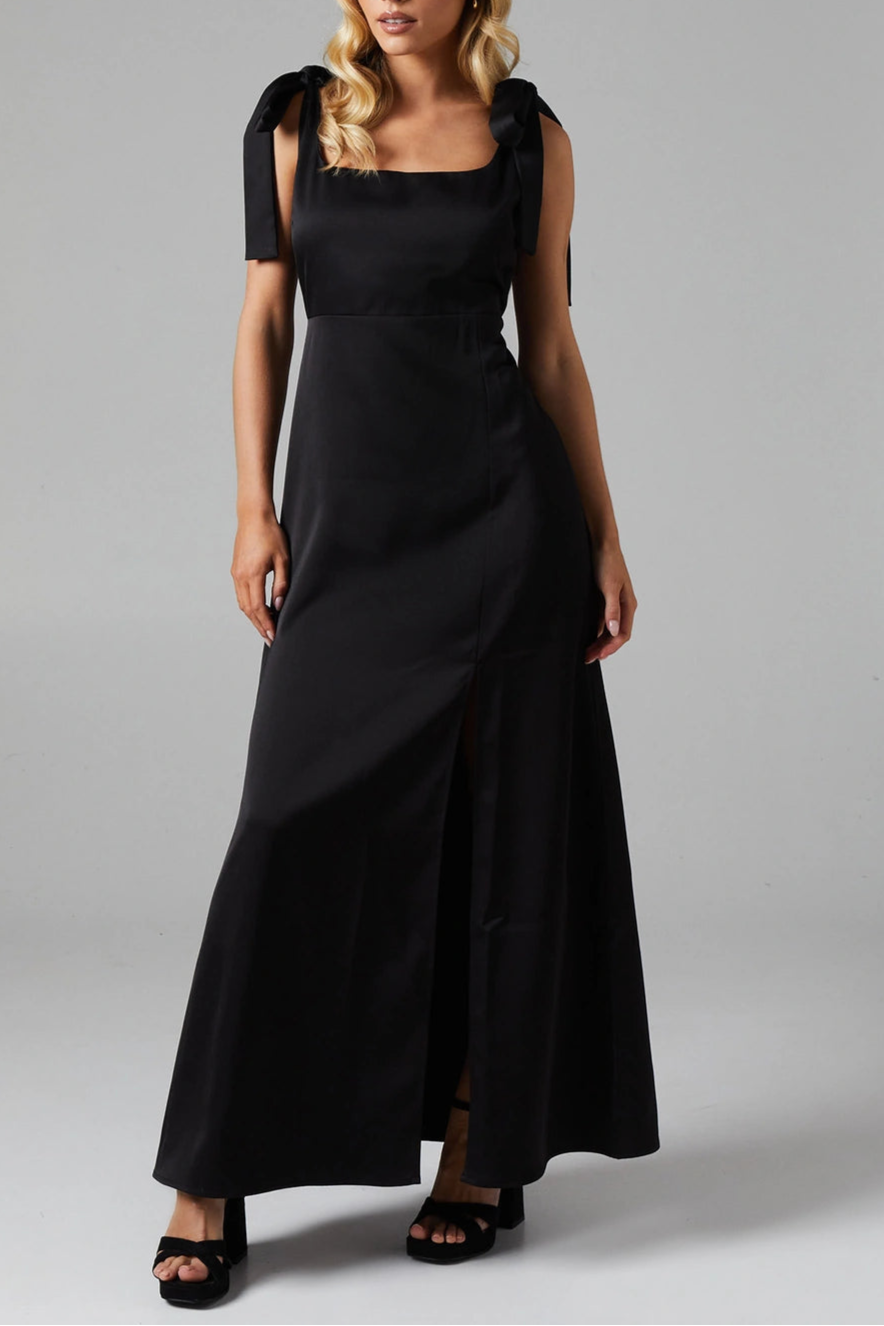 Petite Satin Appropriate color matching Tie Shoulder Midi Bridesmaids Dress