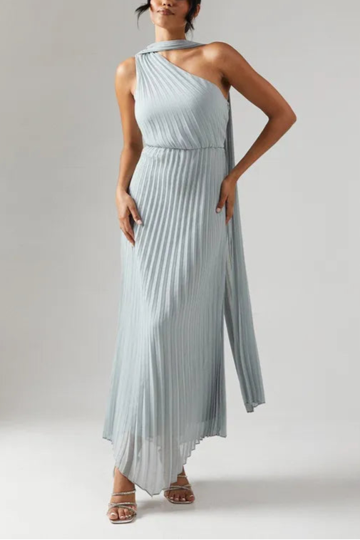 Elegant and gentle Unique design Pleated Chiffon Asymmetric Bridesmaid Dress
