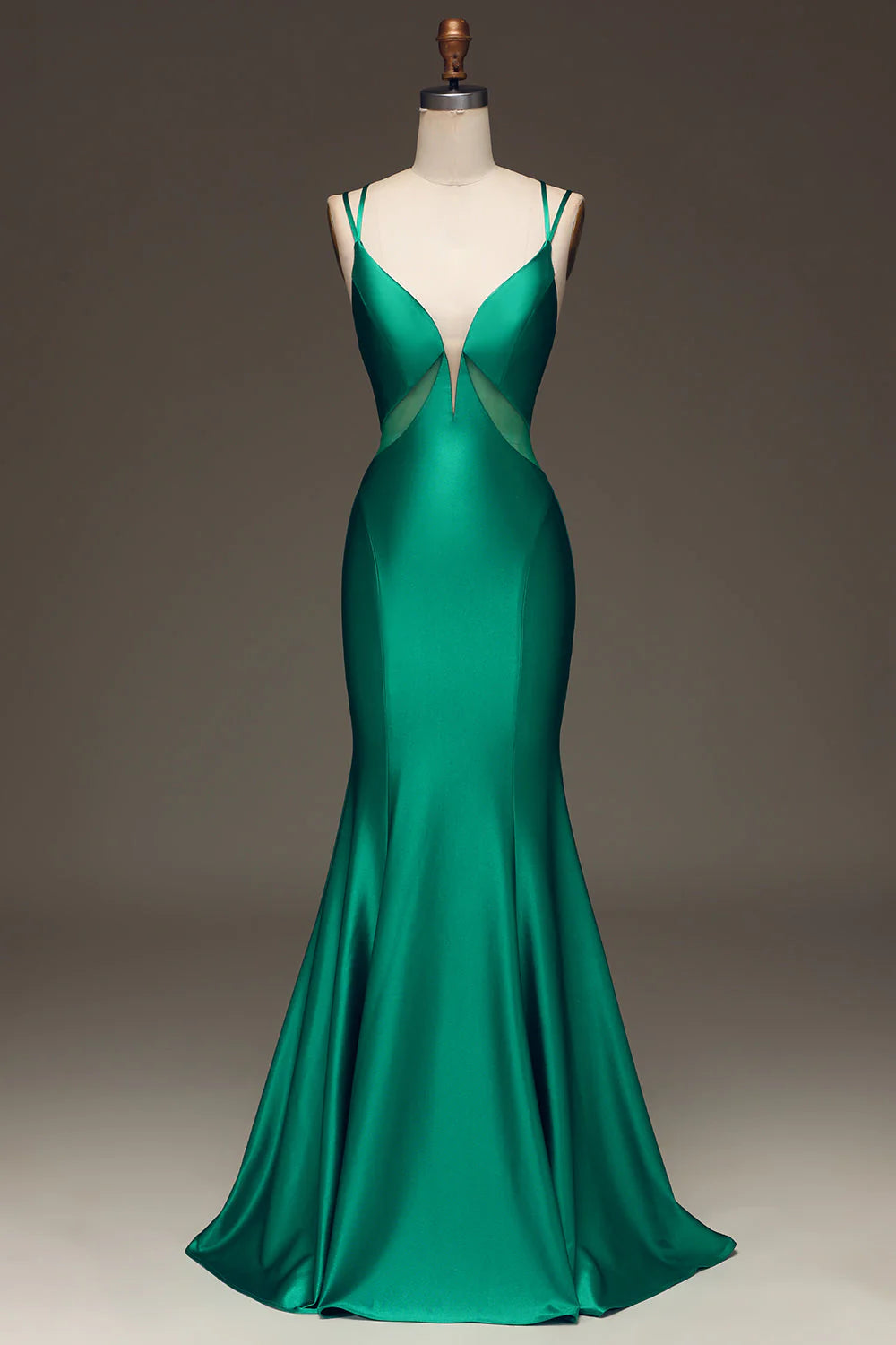 Green Deep V-Neck Satin Mermaid Prom Dress With Lace-Up Back