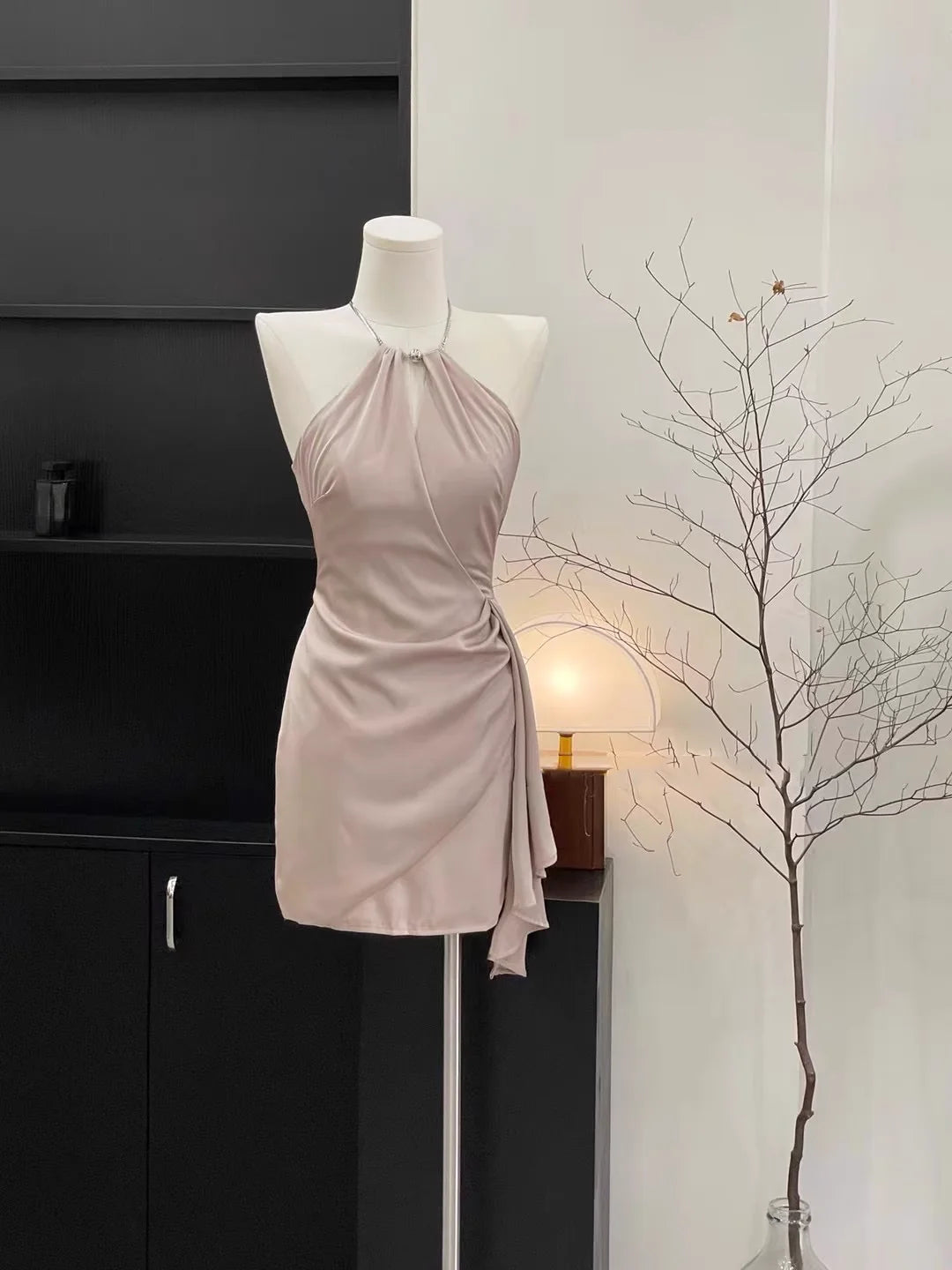 Sexy Sheath Halter Ruffled Pink Women's Full of charm Party Dresses