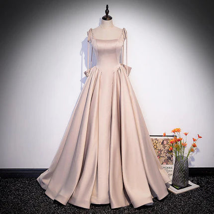 A Line Blush Pink Prom Dresses Long Spaghetti strap Party Dress