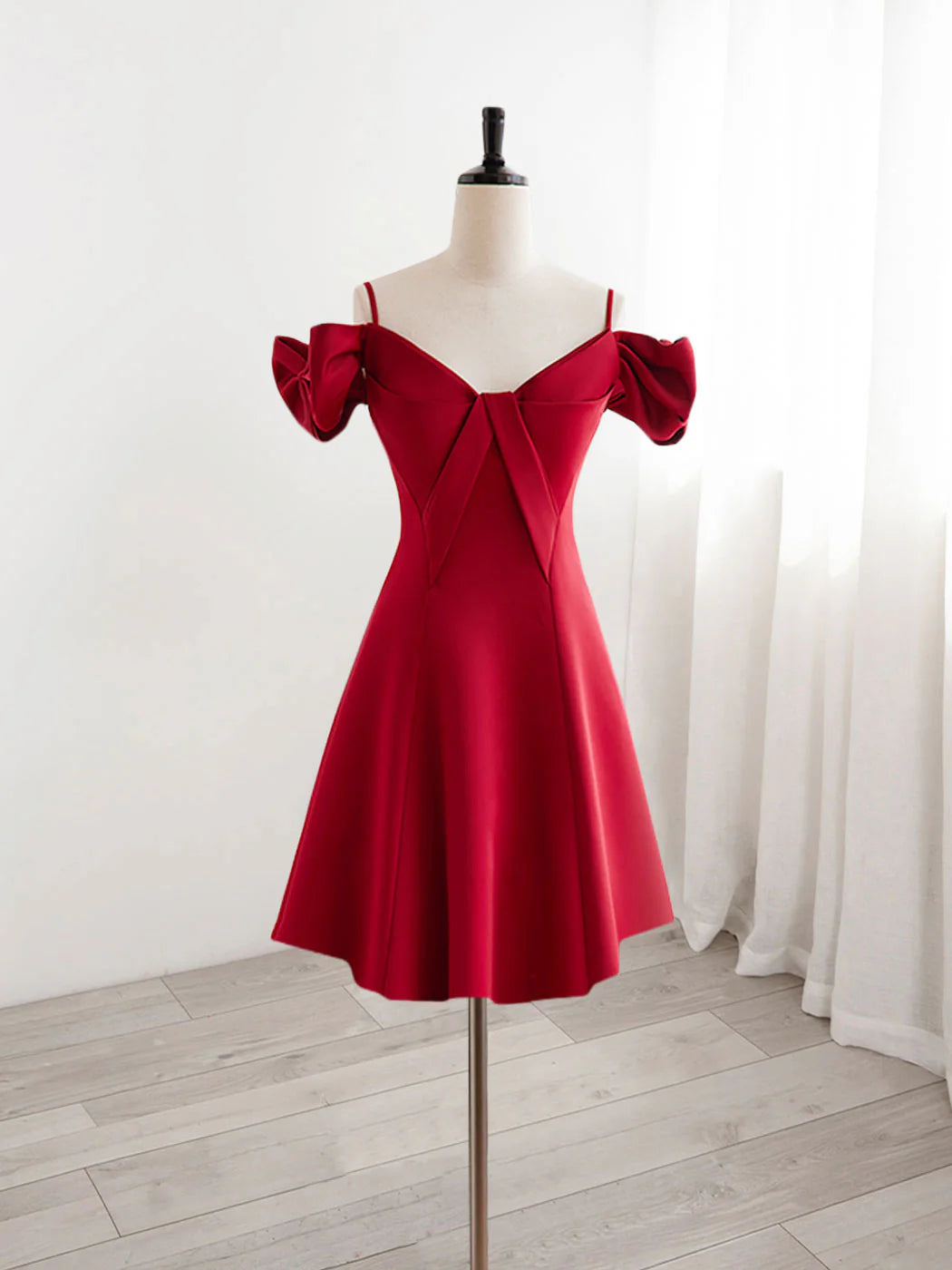 Burgundy V Neck Satin Short Prom Dress,  Unique design Classic fit Homecoming Dress