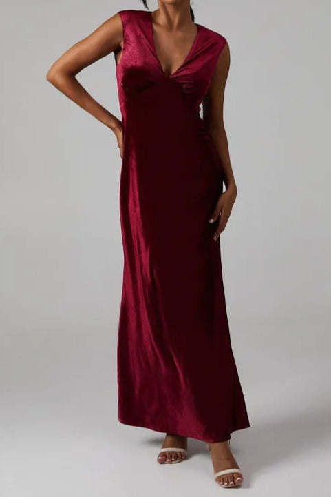 Velvet Open Back Unique design Detail Full of charm Maxi Bridesmaids Dress