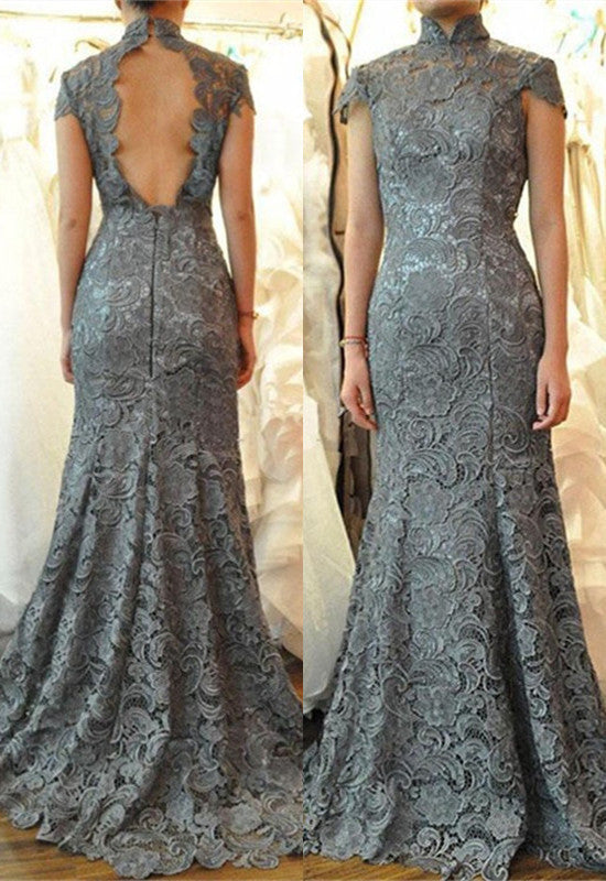 Simple High Neck Lace Cap Sleeve Exquisite tailoring Mermaid Mother Of Bride Dress