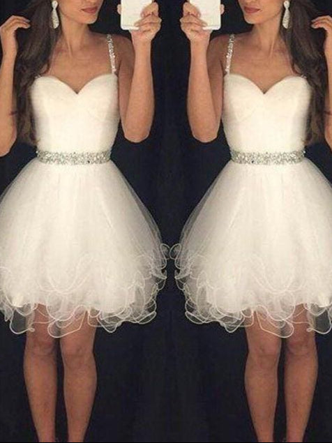 Tulle Sweetheart Sleeveless Short With Beading Bridelily A-Line Prom Dresses