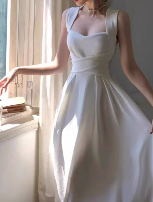 French style niche light luxury white straps dress elegant white party dress