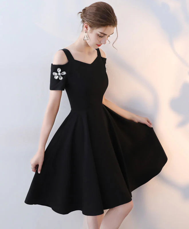 Cute Black Unique design Short Prom Dress, Retract Your Waist Party Dress