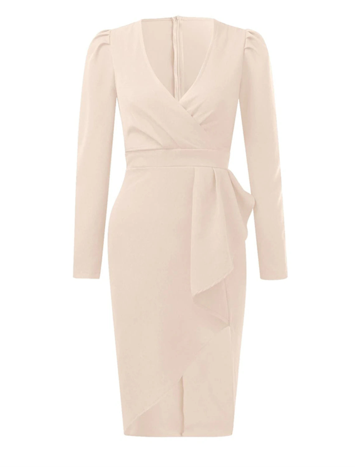 Women's Work Dress Midi Dress Black Red Fuchsia Long Sleeve Pure Color Ruffle Summer Spring Fall V Neck Stylish Summer Dress Daily Vacation