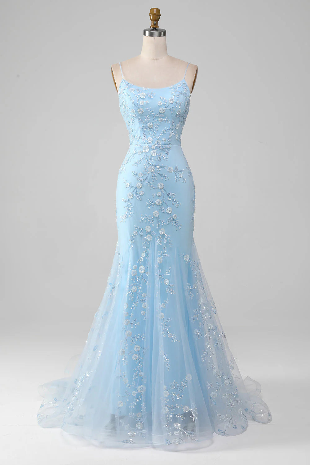 Full of charm Sparkly Light Blue Beaded Mermaid Long Prom Dress