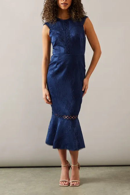 Occasion Jacquard Peplum Hem Midi Mother Of The Bride Outfits Dress