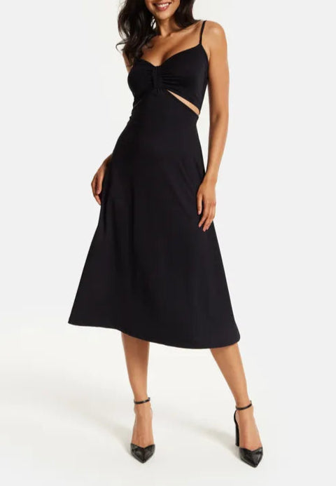 Liquorish Retract Your Waist Black Cami Bridesmaids Dress with Cut Out