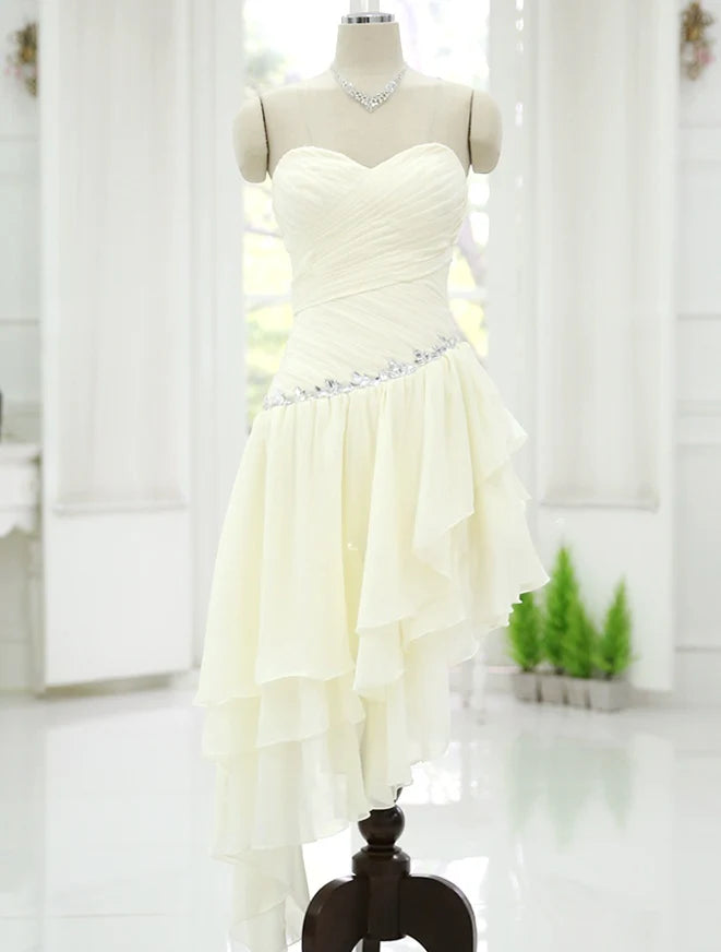 Chic Sweetheart Neck Irregular Layered Party Dress, Ivory Chiffon Homecoming Dress