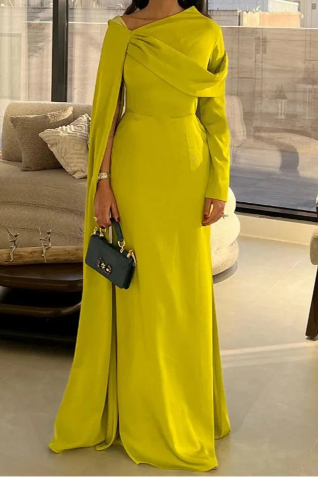 Women's customized Long Sleeve Party Dress Floor Length Saudi Occasion Gowns Elegant Yellow Prom Gown