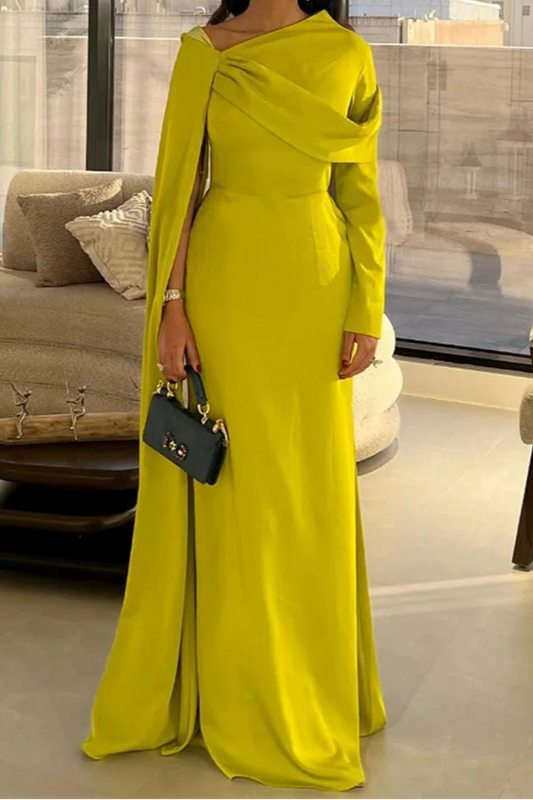 Women's customized Long Sleeve Party Dress Floor Length Saudi Occasion Gowns Elegant Yellow Prom Gown