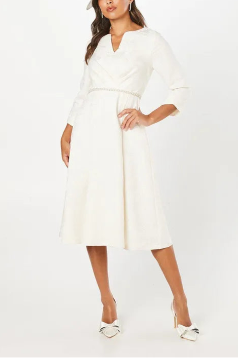 Occasion Jacquard Pleat Detail Midi Mother Of The Bride Outfits Dress